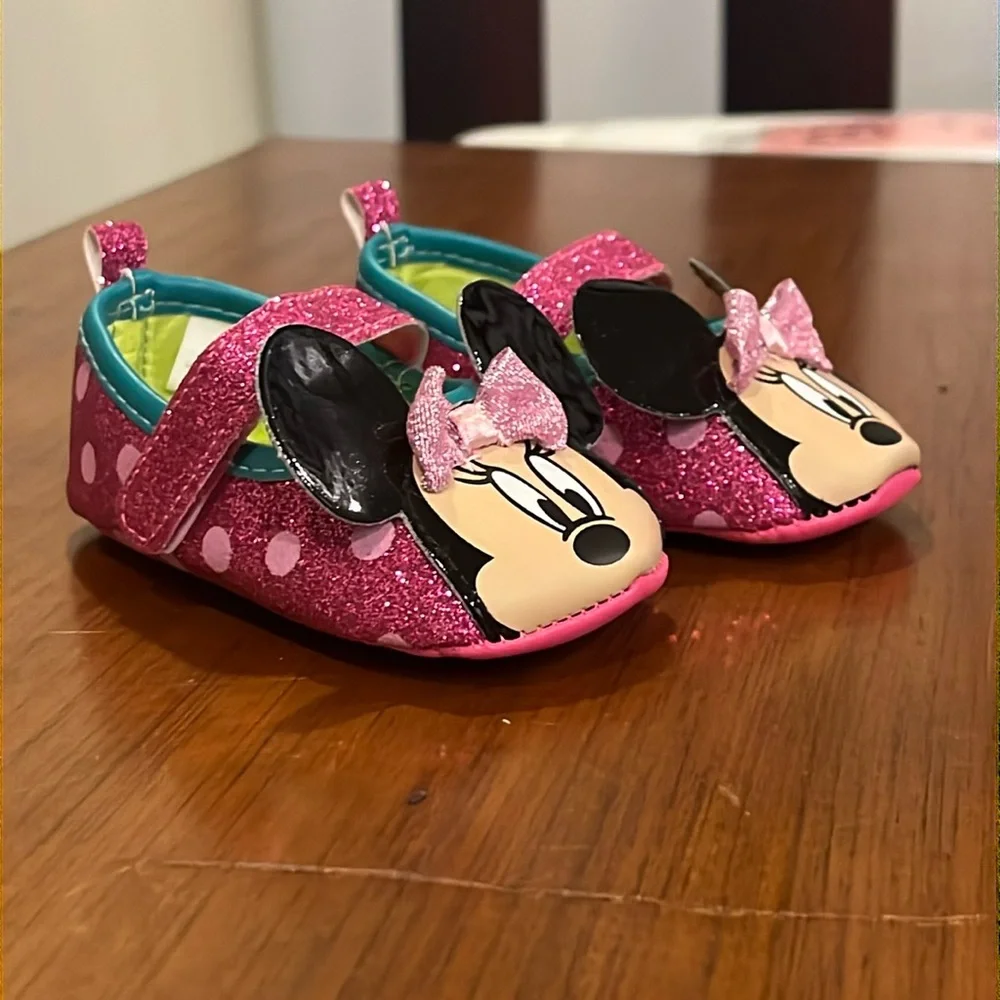 Minnie Mouse Disney Maryjane Crib Shoes Infant Baby Girl 6-9 Months mo pink new